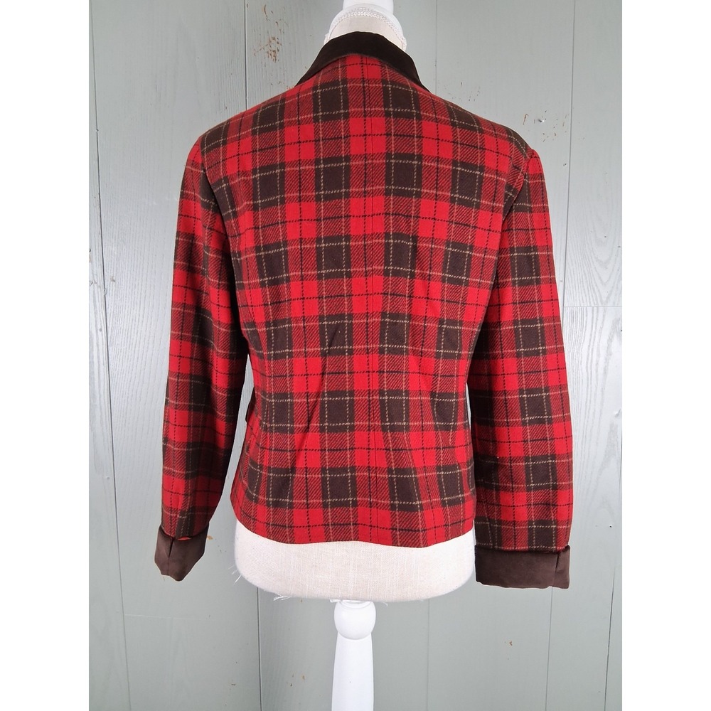 Vintage Liz Sport Plaid Blazer Wool‎ Red Tartan Womens 6 Petite Tailored Short - Picture 3 of 13